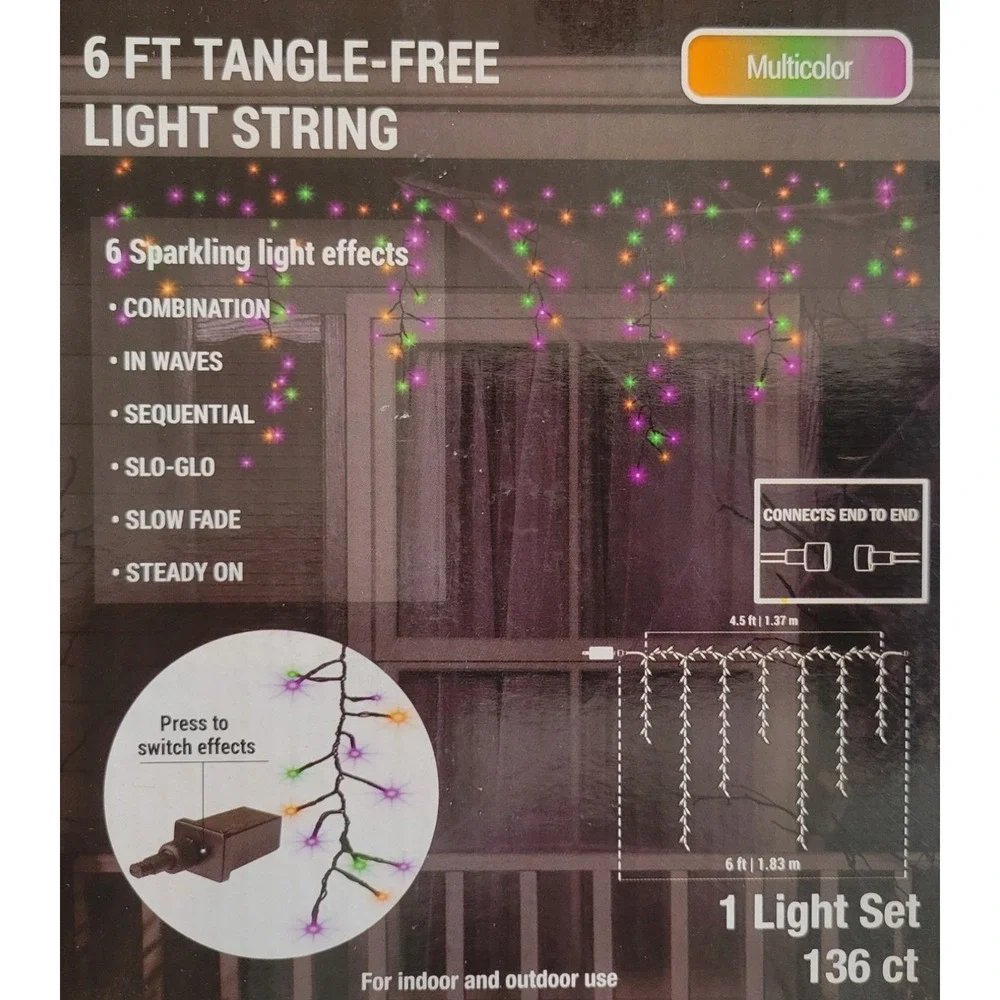 Led GEMMY‎ ICICLE LIGHTS PURPLE, ORANGE, GREEN Midnight Radiance 6ft Halloween